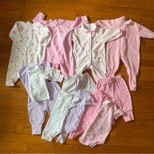 Lot of 13 Vintage 90s Layette Set Carter Gerber Baby Girl Onesies Pants Footies